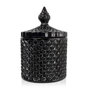 Geo Vintage Cut Glass Candle Jar with Lid - 250mls - Black