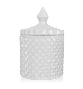 Geo Vintage Cut Glass Candle Jar with Lid - 250mls - White