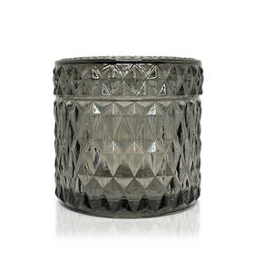 Diamond Vintage Cut Glass Candle Jar with Lid - 200mls - Smoke Grey