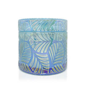 Leaf Vintage Cut Glass Candle Jar with Lid - 200mls - Blue Ion