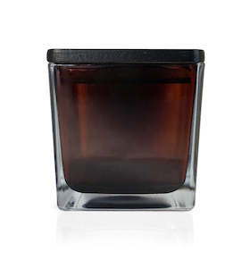 Square Collection: Amber Square Glass Candle Jar with Black Wooden Lid 250ml