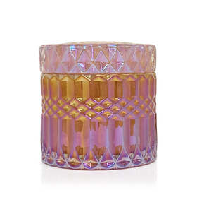 Darcy Vintage Cut Glass Candle Jar with Lid - 200mls - Peach Pink Ion