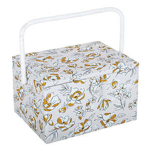 Haby - Storage: Large Sewing Storage Box - Spring Floral in Charcoal & Ochre on Beige