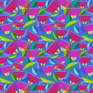 Bolts: Summer Garden - Puhutukawa & Ferns on Bright Turquoise