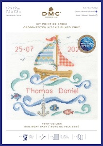 Dmc Cross Stitch: DMC Counted Cross Stitch Kit - Baby Sail Boat Birth Record