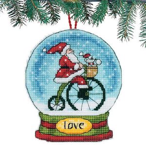 Dimensions Counted Cross Stitch Kit - Love: Santa on a Bicycle in Snow Globe Chr&hellip;