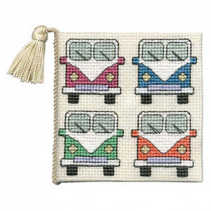 British Textile Heritage Cross-stitch Needlecase kit - Campervans