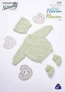 Knitting Patterns: Naturally Knitting Pattern K659 - Babys Crossover Cardigan in 4-ply / Fingering Weight for Premie to 12 months