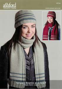 Ashford: Ashford Tekapo Knitting Pattern AYP206 - Striped Beanie and Scarf 12-ply