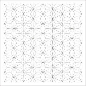 Daruma - Pre-printed Sashiko Fabric in Hemp Leaf design on White Background