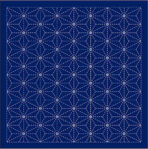 Daruma - Pre-printed Sashiko Fabric in Hemp Leaf design on Indigo Background