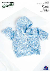 Naturally 1: Naturally Knitting Pattern K638 - Babies Hooded Cardigan in 4-ply / Fingering and 8-ply / DK for Newborn to 18 months