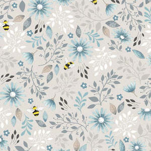 Bees: Meadow - Bees & Flowers on a pale Oatmeal background