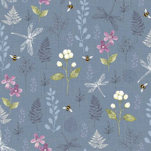 Bees: Woodland - Bees, Dragonflies & Flowers on Blue