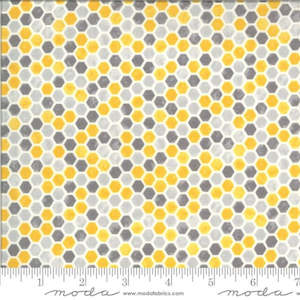 Bees: Honeycomb in yellows and greys on a white background