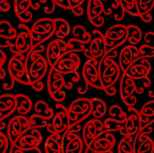 Maori Prints: Swirl - Red on Black