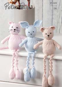 Cats: Peter Pan Knitting Pattern P1309 - Cat, Bunny and Bear toys in 8-ply / DK Cotton
