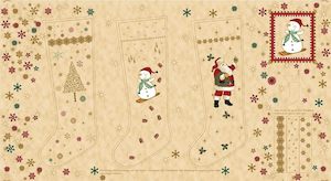 Christmas is Near - Stocking Panel by Stof with Gold Overlay and Christmas Motifs