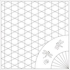 Daruma - Pre-printed Sashiko Sampler in Basket and Dragonfly design on White Fabric