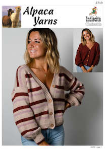 Indiecita Knitting Pattern 2719 - Ladies Boyfriend Cardigan in 10-Ply / Worsted-weight