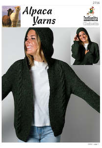 Indiecita Knitting Pattern 2716 - Ladies Cardigan with Hoodie & Cables in 10-Ply&hellip;