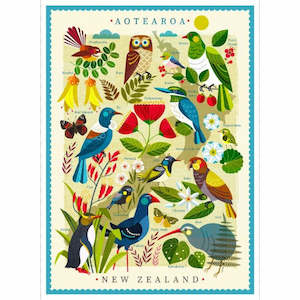 All Fabrics: Aotearoa New Zealand - Graphic panel with New Zealand Birds and Animals - Panel (80 cm wide)