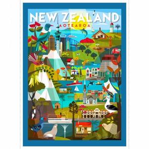 New Zealand Kiwi Tour - Fabric Panel with New Zealand Motifs (90 cm wide)