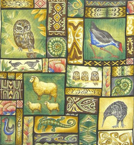 All Fabrics: New Zealand Natives Flora and Fauna Panel (54 x 60 cm)