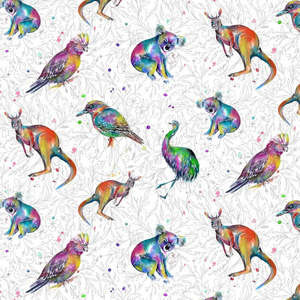 A Splash of Colour - Graphic print of Australian Birds & Animals in Fluro Colours on White