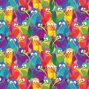 All Fabrics: Kiwi Chaos - a riot of colourful Kiwi Birds!