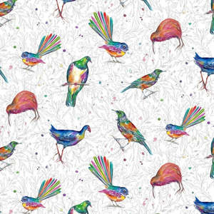 A Splash of Colour - Graphic print of New Zealand Birds in Fluro Colours on White