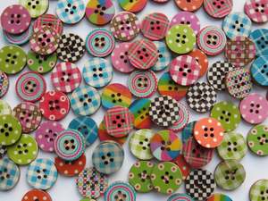 Buttons: 50 Mixed Print Spots and Checks 15mm buttons 2 holes