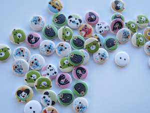 25 Mixed print animal buttons 15mm diameter- seal, hedgehog, fish- Random  mix