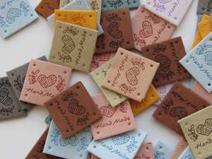 20 Mixed Colour Heart with wool wrapped around Hand made PU leather labels. 25 x 25mm