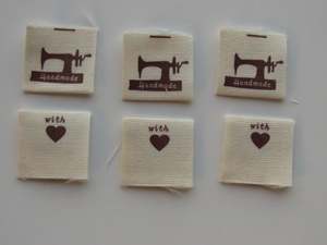 50 Handmade printed on bottom of Sewing machine cotton flag labels 20 x 20mm