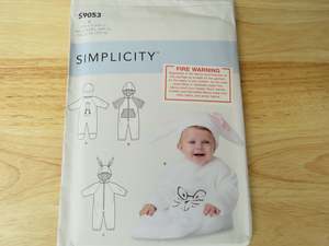 Sewing Patterns: Simplicity S9053 Baby sleep suit , jumpsuit and hat- use our merino fabric
