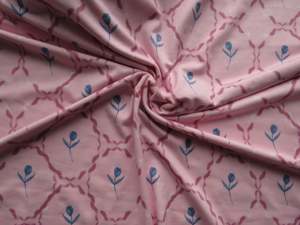 Merino Blend Fabrics: 2m Blue Tulip in Circle Print on 95% Ecovero viscose and 5% spandex 150cm