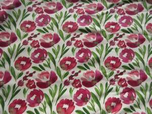Merino Blend Fabrics: 1.15m Tulip print floral on cream organic cotton spandex jersey knit 150cm