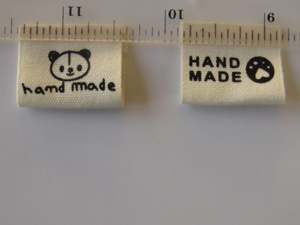 Quilting: 50 Cotton Labels with Bear Print Handmade and/or Bear Paw Handmade 100% cotton labels 25mm wide x 20mm when folded