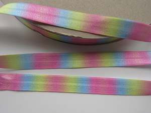 10m Pink Yellow blue varegated pastel printed Fold Over Elastic FOE Foldover 15mm