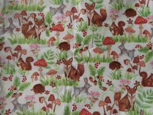 1.5m Woodland print with fox, rabbit, hedgehog and mushrooms print organic cotto&hellip;