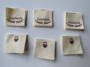 Labels: 50 Handmade underlined with Heart twigs Cotton Flag Labels 2 x 2cm folded