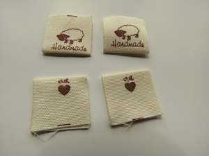 Labels: 6 Handmade with heart and Sheep Cotton Flag Labels 2 x 2cm folded
