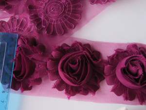 Needles Thread And Other Sewing Items: 4 Purple Wine Shabby Chic Chiffon flowers  50mm diameter per flower approx. #11