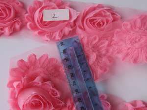 Needles Thread And Other Sewing Items: 3 x #2 Pink  Shabby chic chiffon flowers 50mm flower.