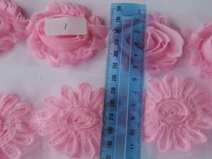 Needles Thread And Other Sewing Items: 3 x #1 Pink Shabby chic chiffon flower50mm flower approx. mesh back.