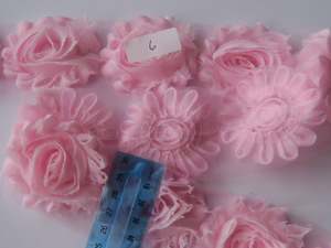 4 X #6 Pink Shabby chic chiffon flowers- 50mm diameter approximately