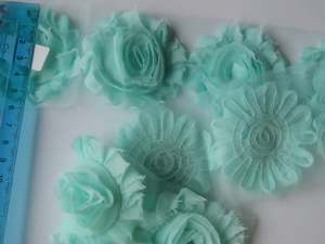 3 Pale Green Shabby Chic Chiffon flowers  50mm diameter per flower approx.