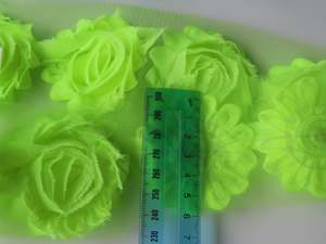 Needles Thread And Other Sewing Items: 3 Neon lime green Shabby Chic Chiffon flowers- approx 50mm diameter per flower