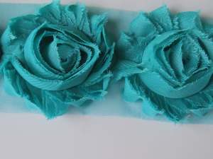 4 Jade green Shabby Chic Chiffon flowers  50mm diameter per flower approx.